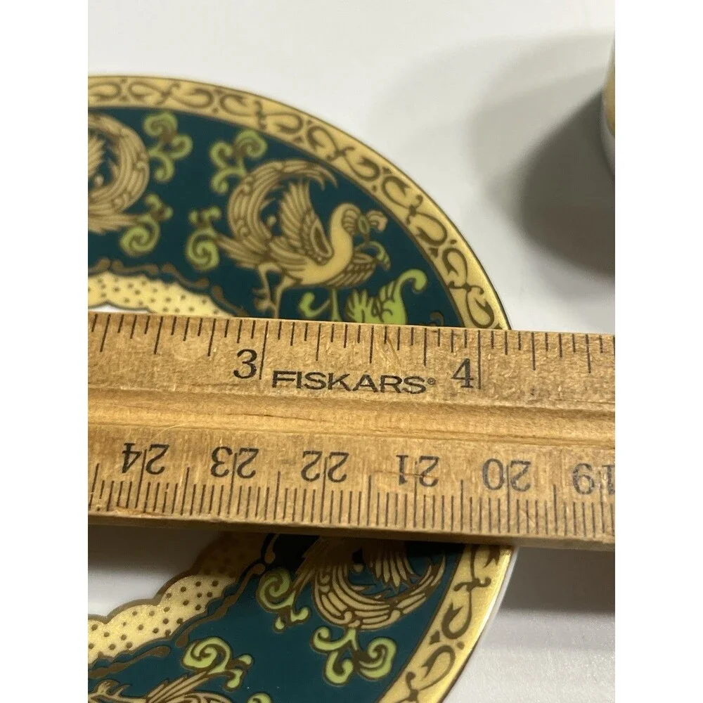 Italy Design Heavy Gold & Green Chicken Rooster Floral Demitasse Cup Saucer 10pc